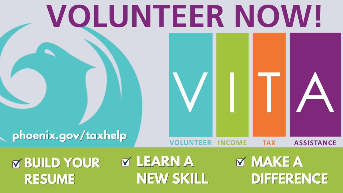 Interested in building your resume while giving back to the community? Phoenix's VITA program helps residents prepare free tax returns, and we need volunteers for the upcoming tax season!  Learn more at Phoenix.gov/TaxHelp.