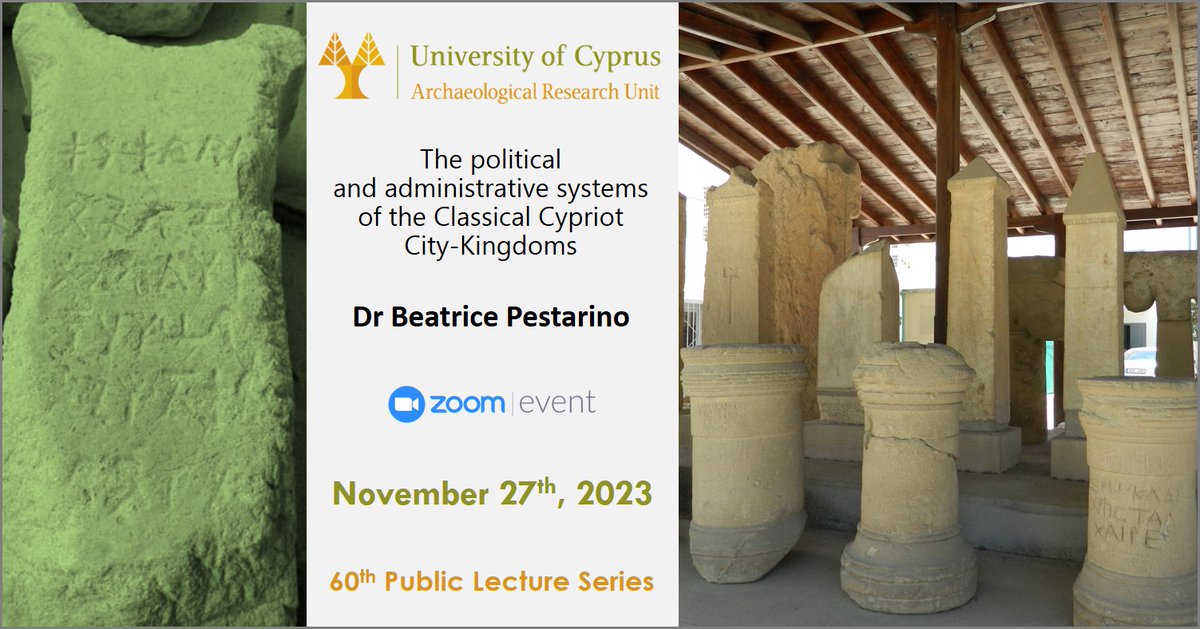 ZOOM lecture 10 <a href="/ARU_UCY/">ARU.UCY</a> <a href="/UCYOfficial/">University of Cyprus</a> in the 60th Public Lecture Series by Dr Beatrice Pestarino, 27 NOV, 19:30 EET, on "The political and administrative systems of the Classical Cypriot City-Kingdoms".
ZOOM registration:
ucy.zoom.us/meeting/regist…