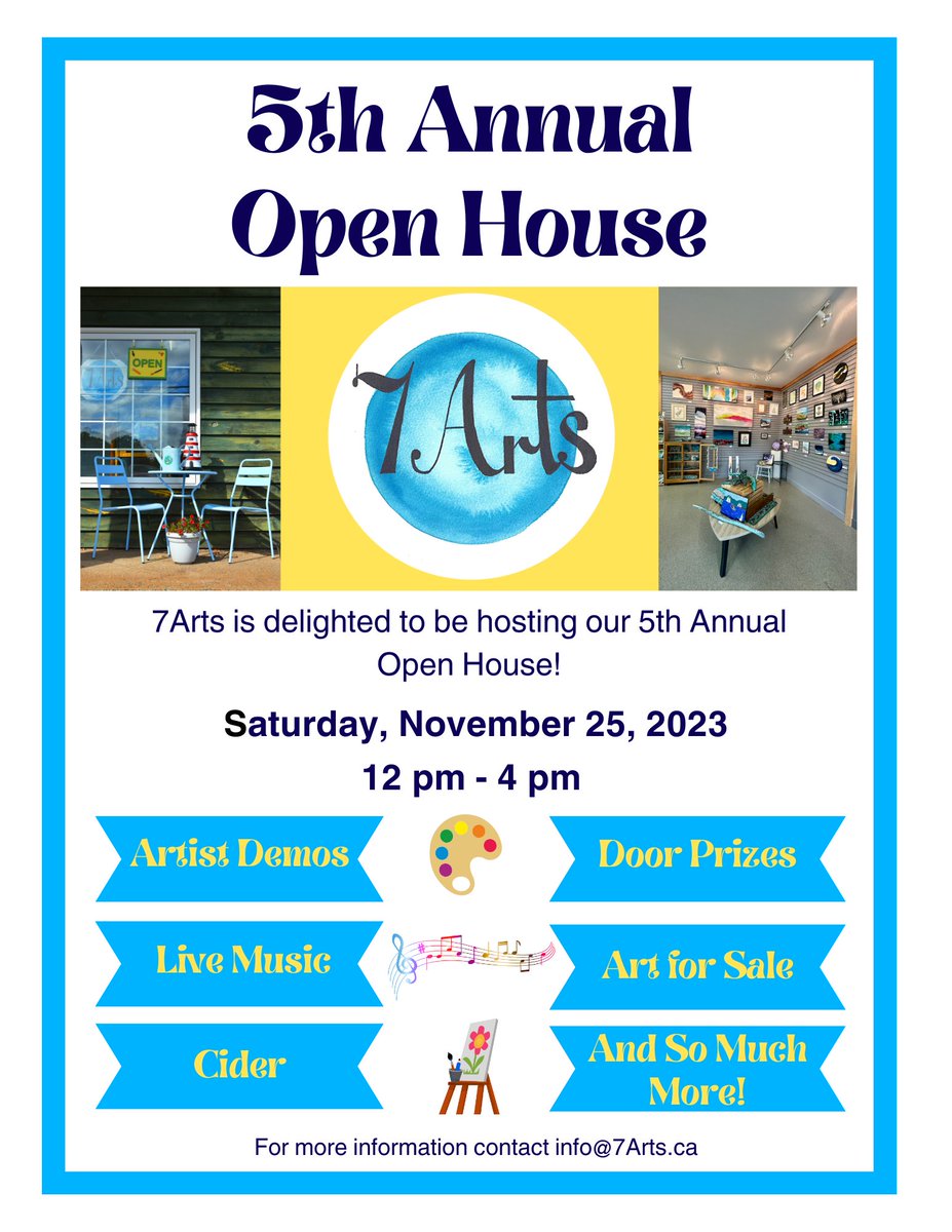 Our 5th Annual Open House is happening THIS SATURDAY, November 25th from 12-4 pm at the 7Arts studio in Greenwood, NS. Everyone is welcome!!