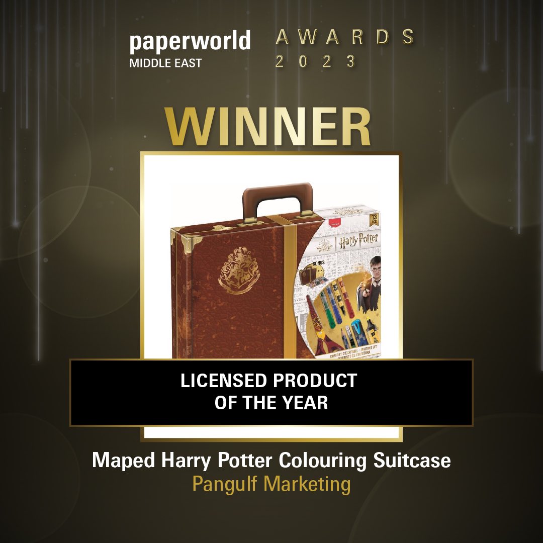 Congratulations to Regional distributor Pan Gulf Marketing! Their product entry Maped Harry Potter Colouring Suitcase wins the ❝Licensed Product of the Year❞ at Paperworld Middle East Awards 2023! Thanks to all our finalists who made it to this year’s nominations 👏