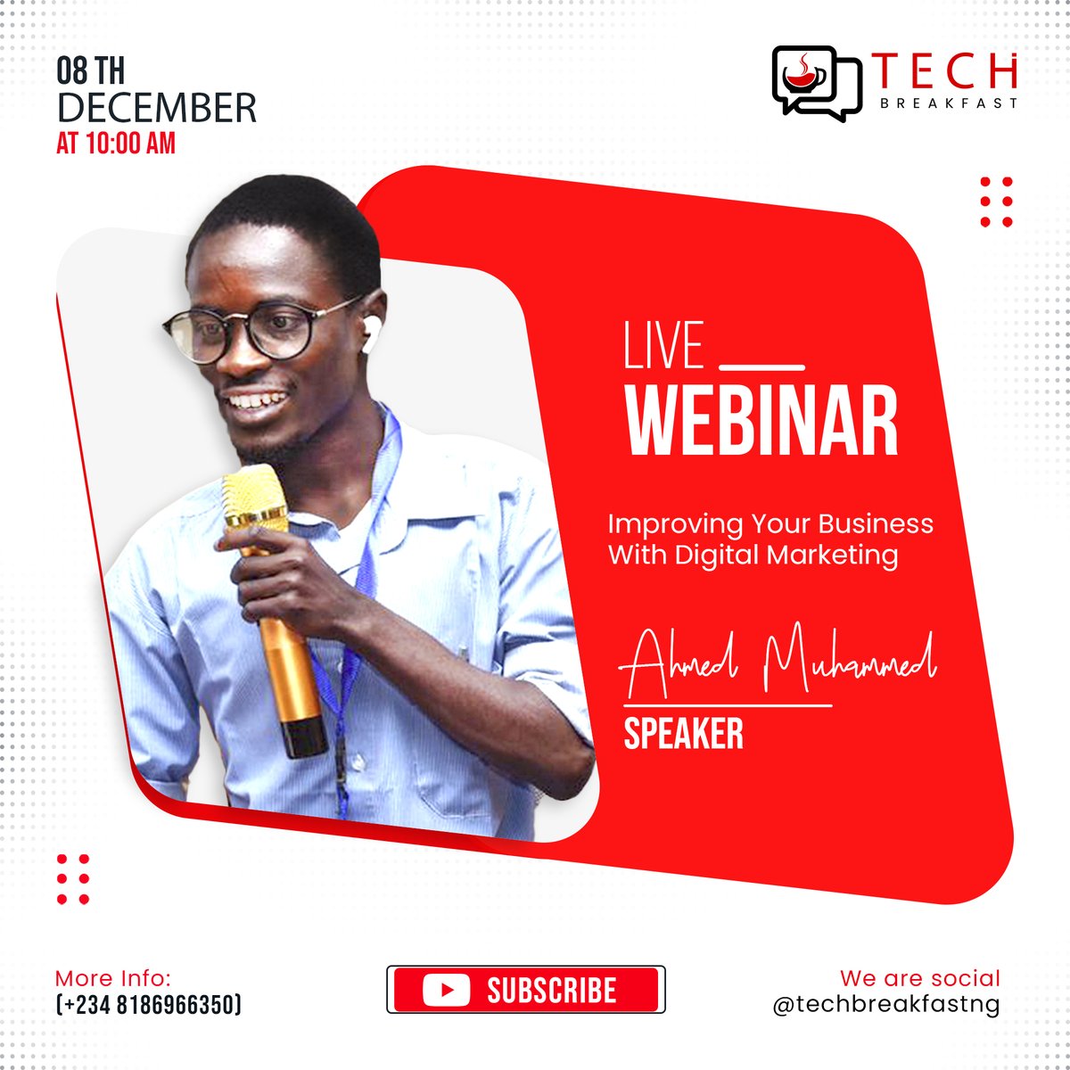 techbreakfastng's tweet photo. Live Webinar on how to improve your business using digital marketing by our speaker, Ahmed Muhammed @muhahmed0145 
#digital #marketing @NITDANigeria @KadHub @marchesolutions https://t.co/kUWXDC77aw