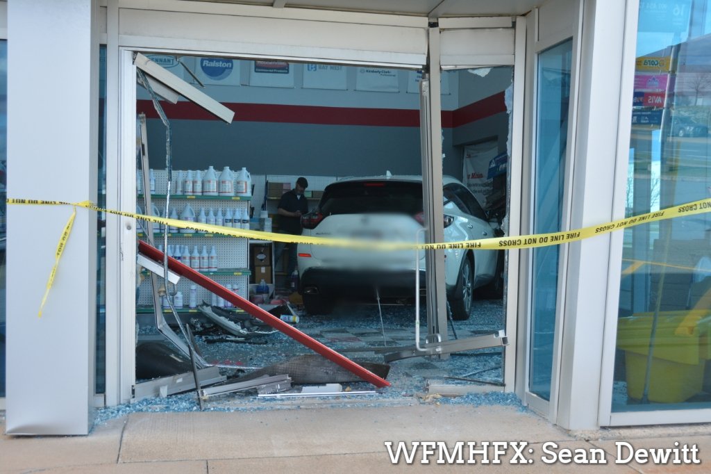 HfxMda's tweet photo. (Traffic) No known / serious injuries after a vehicle crashed into a building in the 300 block of Wright Ave.

Earlier today, emergency crews responded to a vehicle crashing into a business on Cow Bay Rd causing damage (but not this severe) #hfxtraffic https://t.co/jK8job0SHt