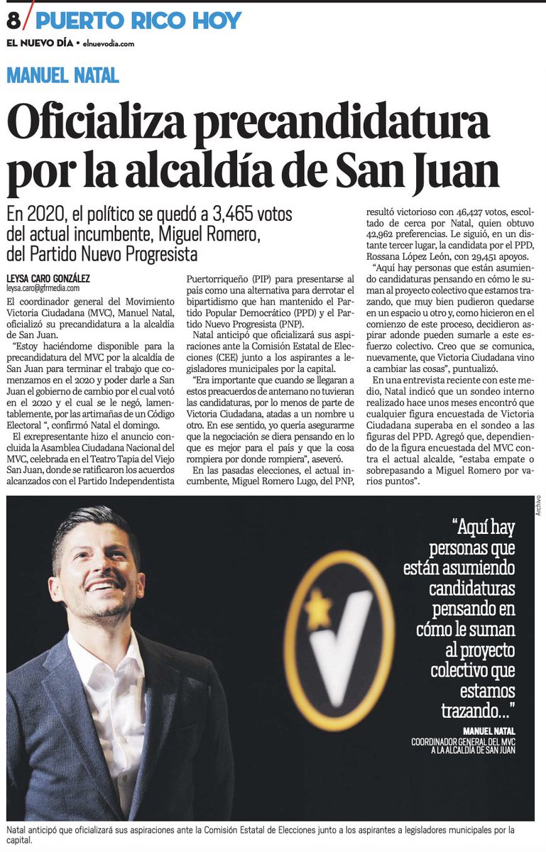 manuelnatal's tweet photo. ¡Ya es oficial! 

La Alianza País tendrá un equipo completo en la Ciudad Capital. Desde la Alcaldía y la Legislatura Municipal, hasta los puestos de Representante y Senado por Distrito. 

Vamos a trabar sin descanso para convertir a San Juan en un modelo para el resto de PR. https://t.co/ZIYTlrXxnc