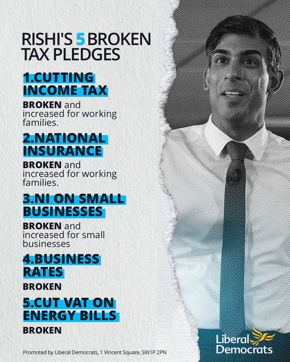 The five broken tax pledges Rishi Sunak doesn't want you to see. ⬇️