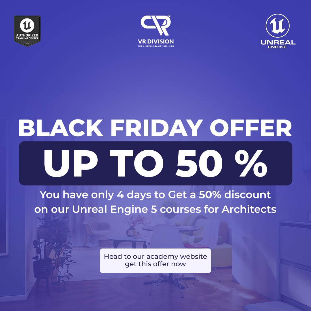 vrdivision's tweet image. 🔗 the link vrdivisionacademy.com/unreal-engine-…
 Black Friday offer! Get a whopping 50% discount on our UE5 course tailored for Architects at VRD Academy.

#vrdivision #BlackFridayOffer #UE5Course  #Architects #VRDAcademy   #UnrealEngine5  #LimitedTimeSale
