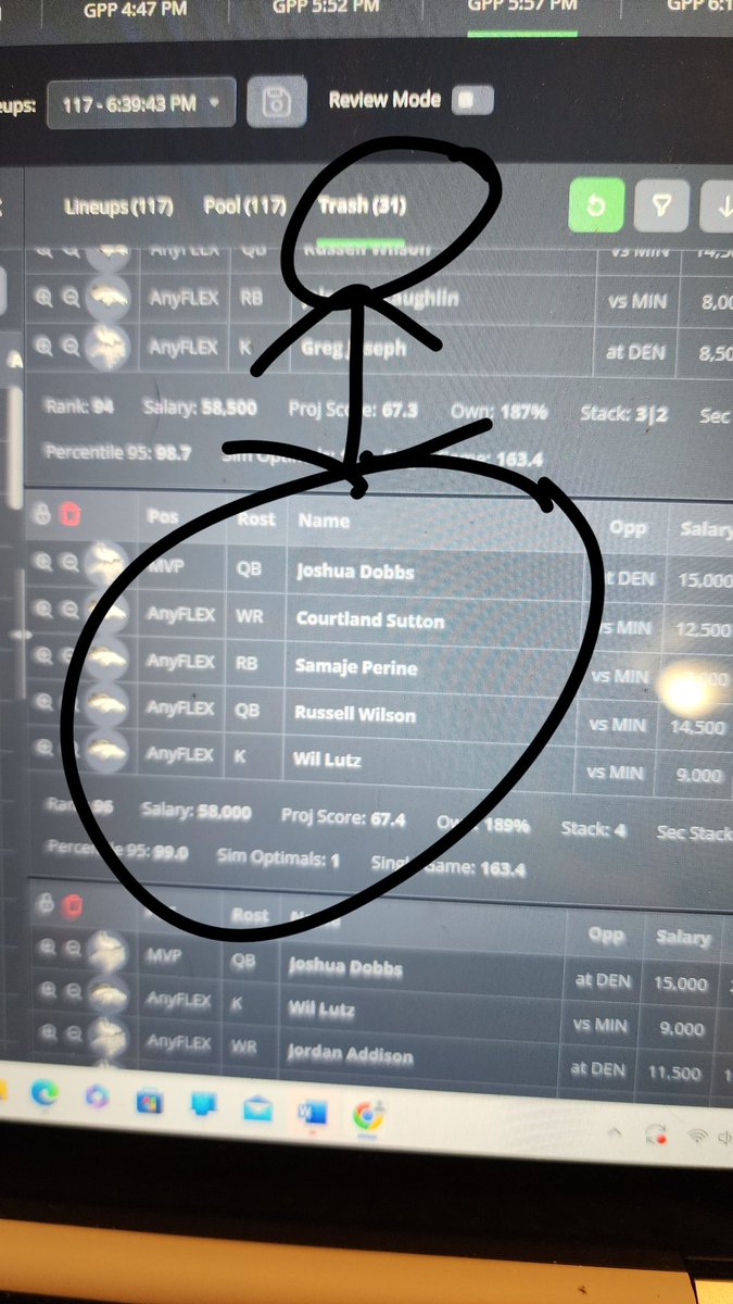 JackPKennedy09's tweet photo. 2 nights in a row i delete the winning lineup on FD's shwdwn slates. I lock in my mvp &amp; narrow it down from there for anyone who might question the probability of this occuring in b2b nights. I only delete at most 50 lineups from my core everything else is  process of elimination https://t.co/LvVy1AFeG4