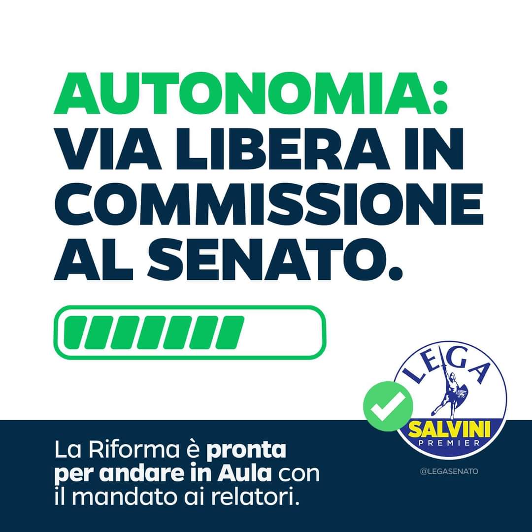 Mosca_Michele_'s tweet photo. ✅ Un altro passo avanti per la riforma dell'Autonomia differenziata!
Con il via libera definitivo in commissione Affari costituzionali al Senato, il provvedimento è ora pronto per approdare in Aula.
#Lega #dalleparoleaifatti https://t.co/1ss0peqZLa