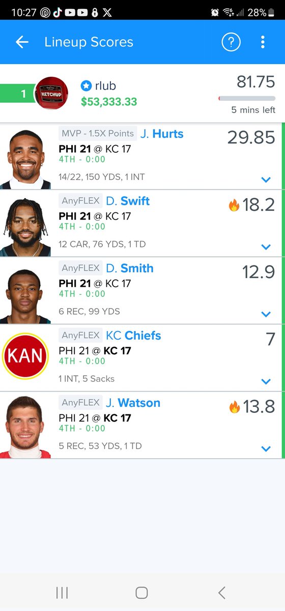 JackPKennedy09's tweet photo. 2 nights in a row i delete the winning lineup on FD's shwdwn slates. I lock in my mvp &amp; narrow it down from there for anyone who might question the probability of this occuring in b2b nights. I only delete at most 50 lineups from my core everything else is  process of elimination https://t.co/LvVy1AFeG4