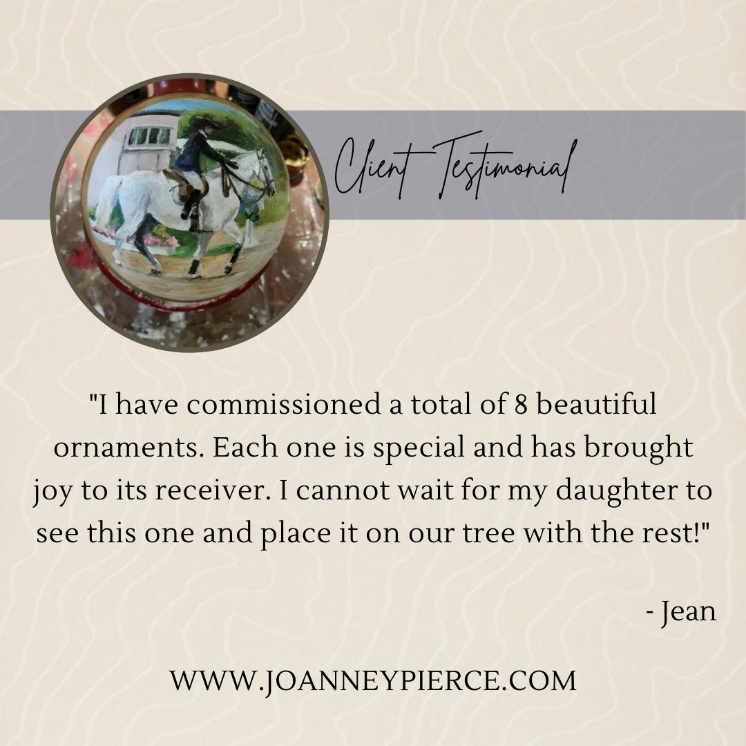 a beautiful testimonial ❤️🎁🐴 my order window for holiday ornaments closes on the 30th! email mail@jypfineart.com to get your order in before it's too late! 😁🙏🎄 <a href="/JYPFineArt/">Joanne Y. Pierce</a>