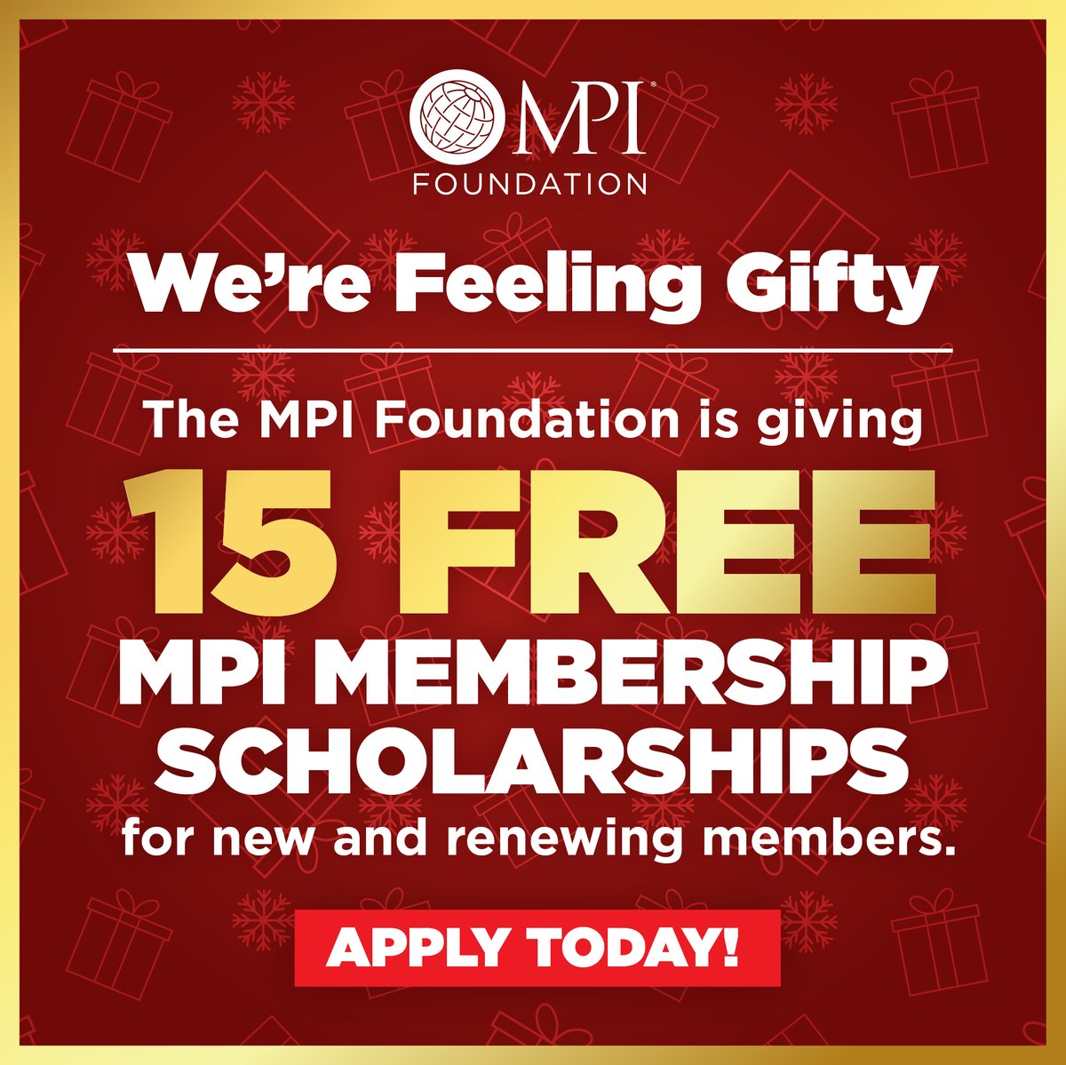 The MPI Foundation is seeking applicants for MPI Membership Scholarships! New or renewing members can apply through Monday, November 29th!

Learn more and apply: mpi.org/foundation/get…

#MeetingProfs #EventProfs