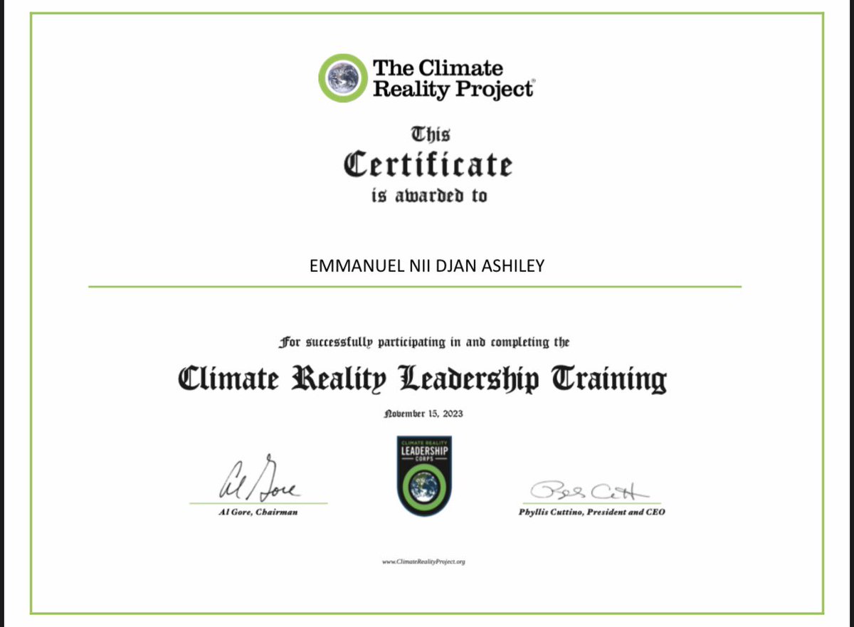 EmmanuelAshile3's tweet photo. I’m thrilled participating in the Climate Reality Leadership Community and Training with the former US Vice President Al Gore in Ghana- Accra. This is going to be a platform to intensify my climate campaign.   #CRP2023 # climatereality #ClimateAction https://t.co/YtW73XT2AT