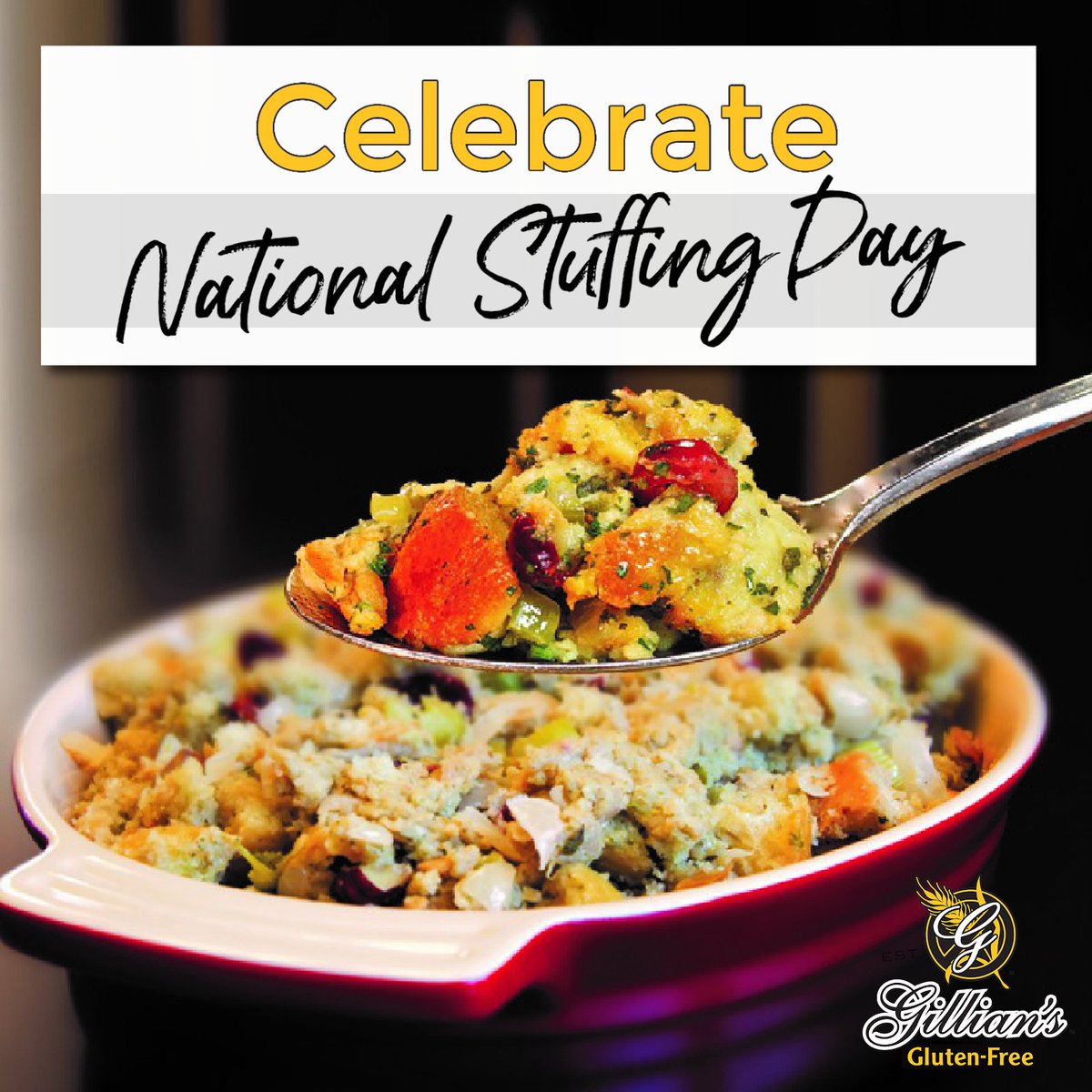 GilliansFoods12's tweet image. What a perfect time to celebrate #NationalStuffingDay than the week of Thanksgiving! Enjoy our #glutenfree #soyfree #dairyfree stuffing this weekend along with all the tasty and safe dishes you're looking forward to.