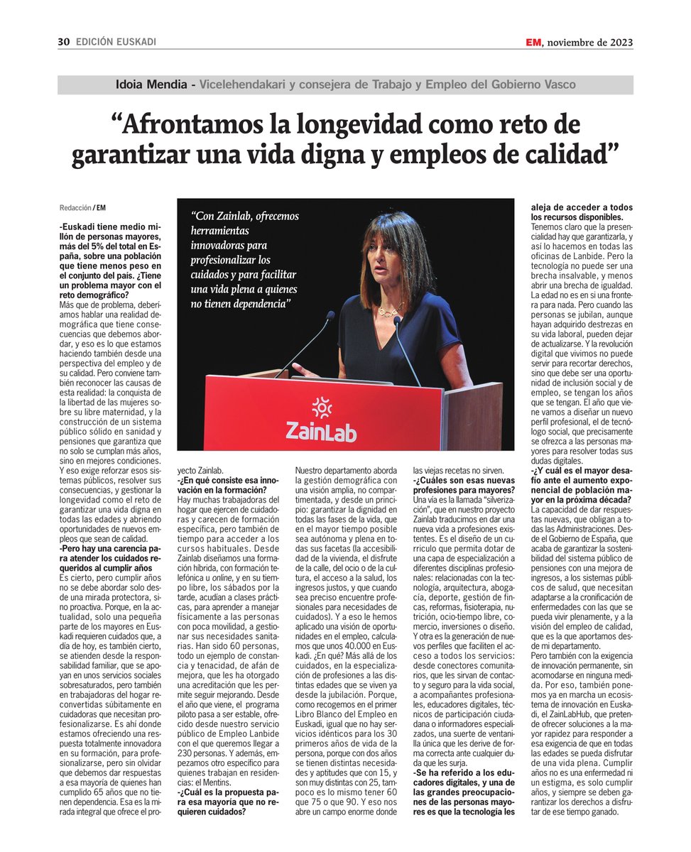 Ekonomia_ejgv's tweet photo. Desde @LanDpto estamos aportando una mirada integral hacia quienes cumplen años. La vida debe ser plena cuando se necesitan cuidados y cuando no. Dignidad y empleo de calidad.
Lo cuenta la Vicelehendakari @IdoiaMendia en @entremayores. #Zainlab
👉https://t.co/zsr8yT1L8N https://t.co/N8bYoEFPLz