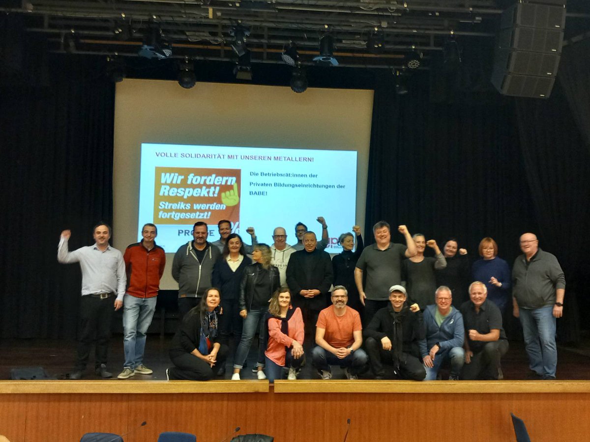 KeyserTweet's tweet image. Die Betriebsratsvorsitzenden der „Privaten Bildungseinrichtungen“ (BABE) haben volle #Solidarität mit den #Metaller von @GewerkschaftGPA &amp;amp; #ProGe 

Grüße von unsere Konferenz heute ✊