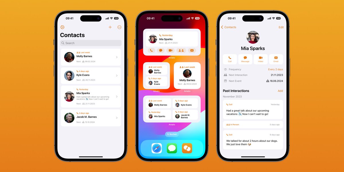 AmatoApp's tweet photo. Amato 2.1 is here and contains major improvements to the usability of the app:

- Next planned interaction date is now shown everywhere
- New look for contact list and details
- New interaction type: FaceTime

Get the update here ⬇️
https://t.co/7qHU5GsPq8 https://t.co/ynSVkmnZLM