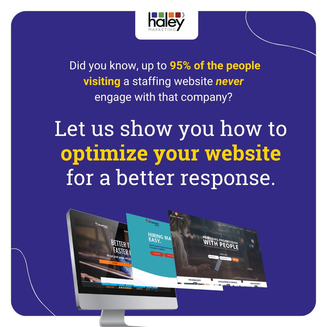 paulaz61's tweet image. 95% of people visiting a staffing website never engage with that company. Let us show you how to optimize your website for a better response with our FREE website review. 

nsl.ink/bY7R

#StaffingWebsite #WebsiteReview