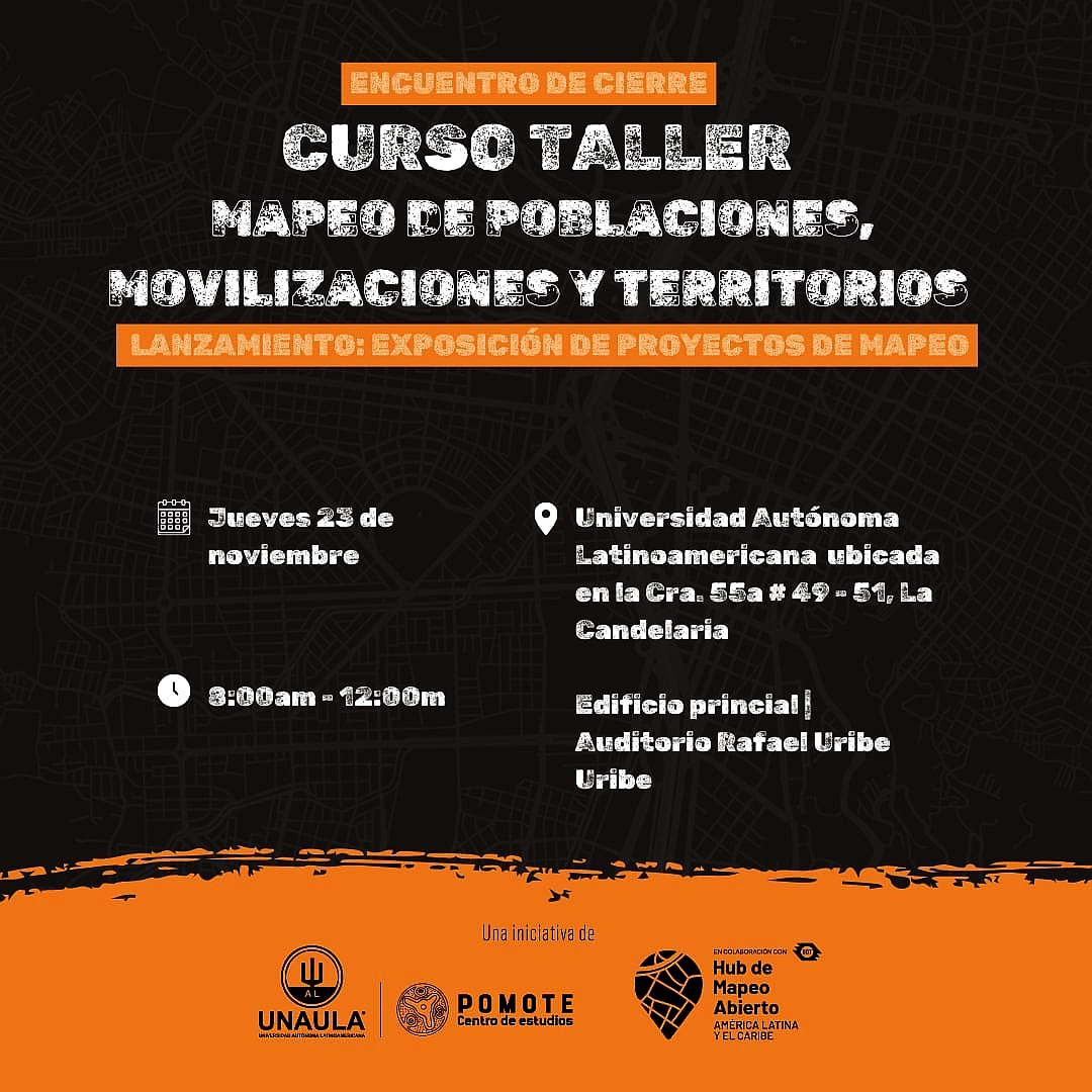 MapHubLAC's tweet photo. Este jueves 23/11 se presentan los proyectos de mapeo hechos en el Curso-Taller de Mapeo de Poblaciones, por 18 procesos sociales de Medellín: Organizaciones sociales y comunitarias, Semilleros de Investigación universitarios y  Dependencias de la Administración Municipal. https://t.co/ZDGNr1iJjj