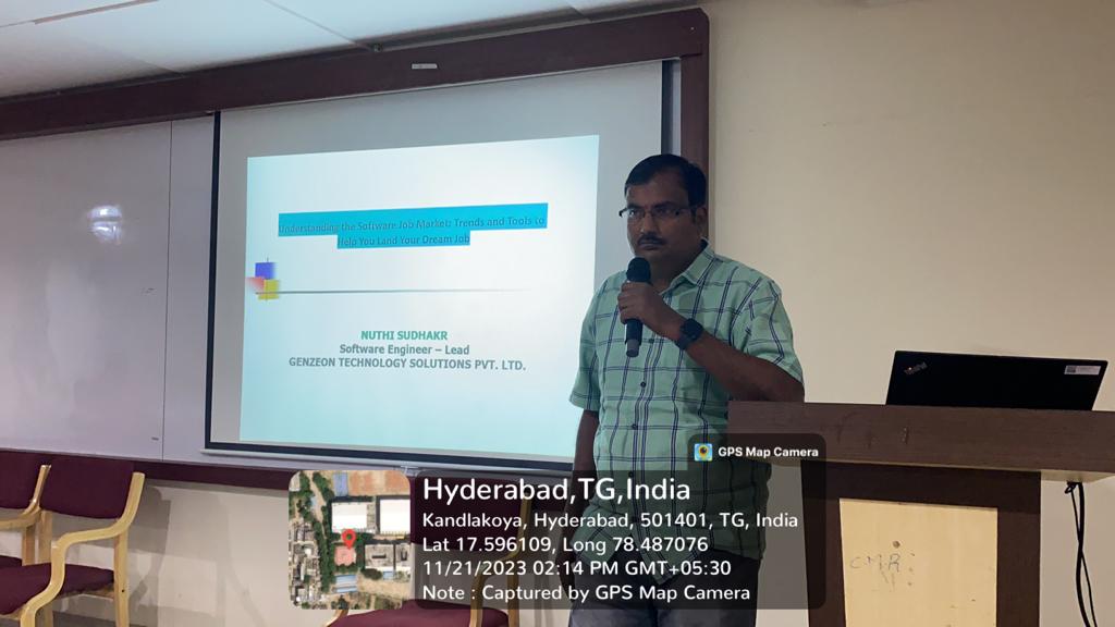 CmrtcCse's tweet photo. The Department of Computer Science and Engineering hosted an event "Exploring the Software Job Market: Insights and Strategies for BTech CSE Students." The session was conducted by Mr. Sudhakar Nuthi, Lead Software Engineer at Genzeon Technology Solutions Private Limited #cmrtc https://t.co/XrL2juRuze