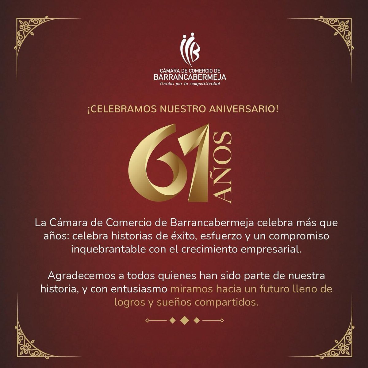 ccbarrancabja's tweet photo. Celebramos más que años: celebramos historias de éxito, esfuerzo y un compromiso inquebrantable con nuestros empresarios y comerciantes. 

¡Gracias por ser parte de nuestra historia! #61Años #CCB ❤️🤍 https://t.co/UZRZqUjqCo