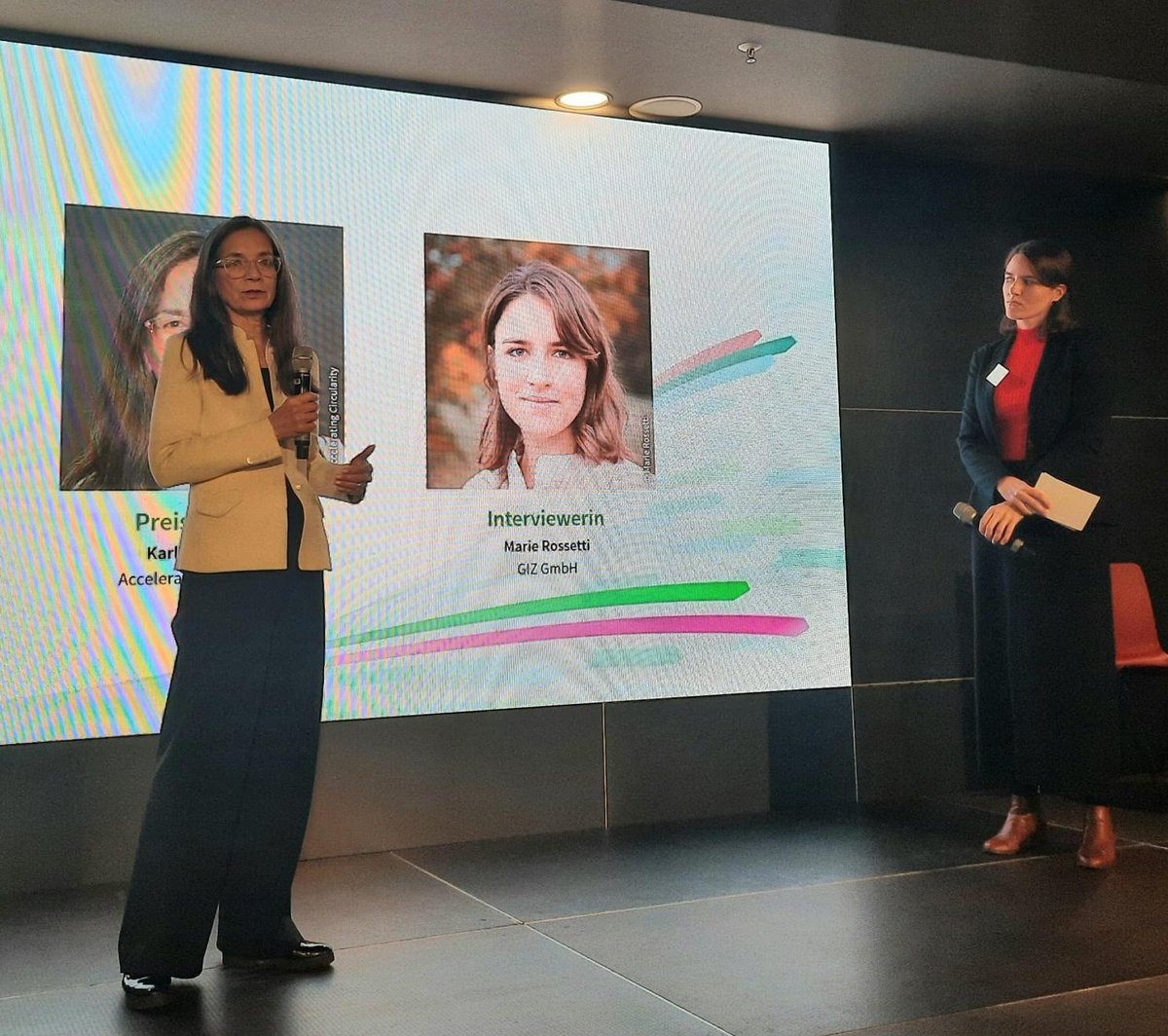 'Circularitiy is a team sport', says Karla Magruder, founder & president @AccCircularity, presented as award winner #BAUMPreis23 in the category International by Marie Rossetti @giz_gmbh. ACC therefore connects various actors inside the textile industry.