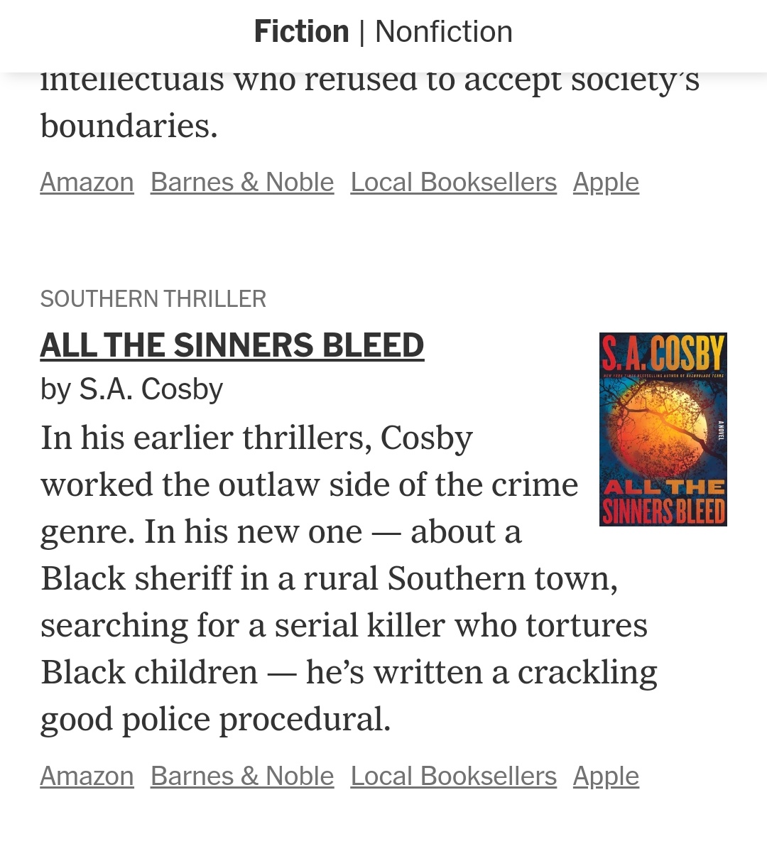 When I first started ALL THE SINNERS BLEED I was nervous my readers wouldn't go the dark places I was exploring. I was pleasantly surprised they did. I am truly honored for me and my team to be one of @nytimes notable books of the year. Thank you all so much