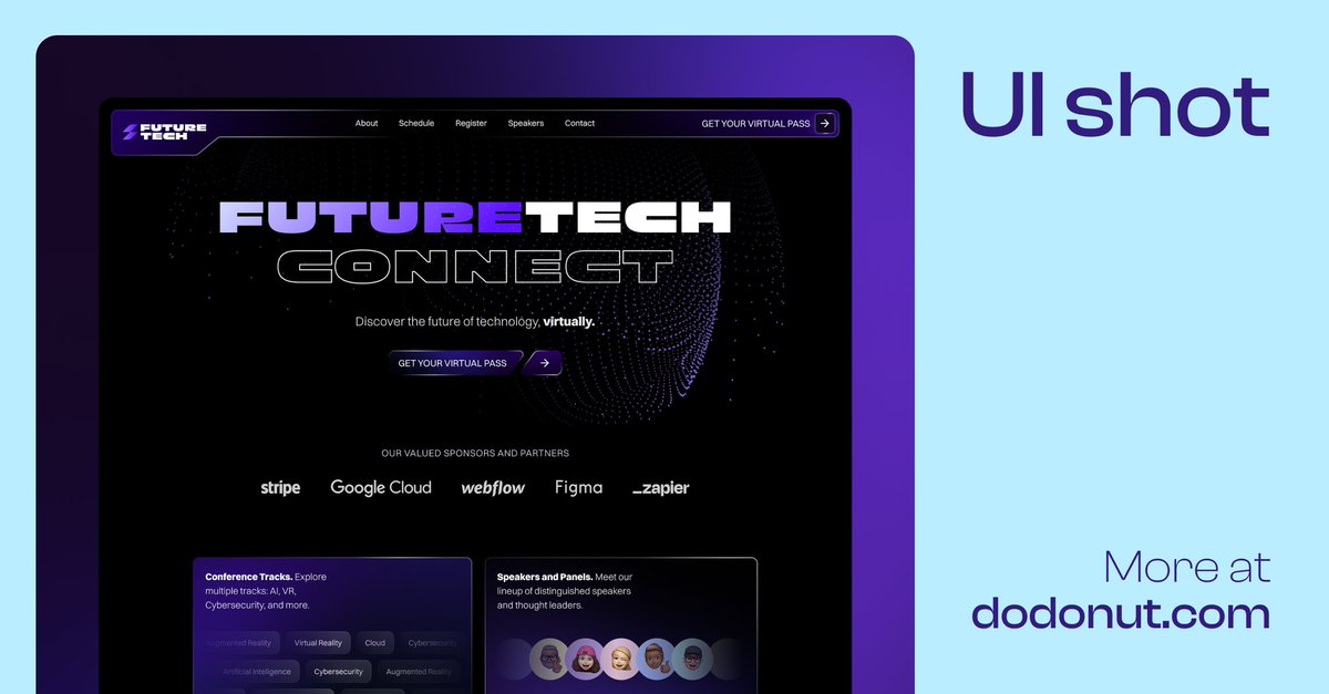 dodonutcom's tweet photo. Here's some #DesignInspiration 💡🎨

Our #UIdesigner, Ania Skrobała, created a futuristic, dark mode concept for the Virtual Tech Expo and Conference, testing different hero versions! 🖥️ 

https://t.co/4mhRHINB0E

@dribbble https://t.co/4GQWJPgvbi