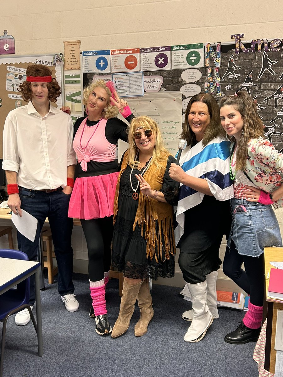 SaughallPrimary's tweet photo. The teachers love a good dress up day! Fashion through the decades…..#historicaltimeline #feelingold https://t.co/rFVoDnY8Ha