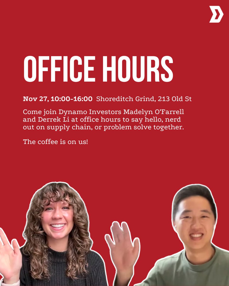 santoshsankar's tweet photo. Hi all, we are hosting office hours in London at Shoreditch Grind as part of a European trip. Open to all pre-seed and seed startups in supply chain and mobility. CC\ @DerrekLi @madelyn__o @jd @ThisIsDynamo 

https://t.co/uir2Hz1L83 https://t.co/Mf4BtJbeiD
