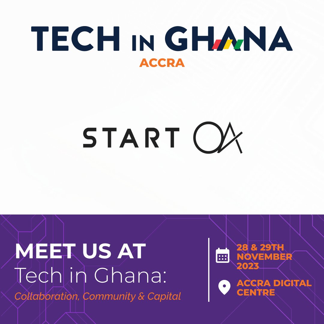 START_OA's tweet photo. StartOA will be at @techinghana 's Accra Edition taking place at Accra Digital Centre on 28 &amp; 29th November.

Visit https://t.co/yIUAmwzDdp for more details and tickets.

We'll see you there!

#TechInGhana https://t.co/iXreOsbi9N