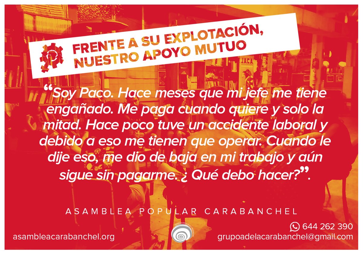 "Estaba muy desinformada y sentía que necesitaba apoyo, así que acudí a  una de las asambleas de #AutoDEfensaLAboral. Quiero animar a la gente, a que se organicen, que se informen mediante redes de apoyo". Mañana, reu #ADELA en el <a href="/EKO_Carabanchel/">ESLA Eko</a>, 20:00⏰ asambleadecarabanchel.org/2023/11/05/qui…