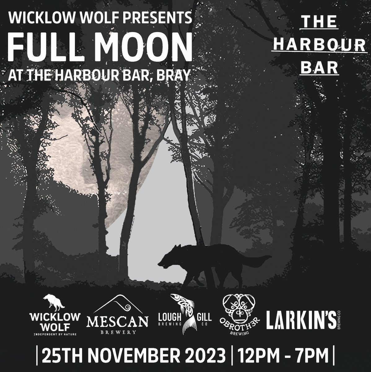 WWolfBrewery's tweet photo. This Saturday we're organising a gathering with some of our brewery friends at the @theharbour_bar in Bray for a beer festival underneath the full moon.

We will be joined on the day by @LoughGillBrewer, @mescanbrewery, @OBrotherBrewing and Larkins Brewery.

#IndependentByNature https://t.co/Nm3Z1HbrEt
