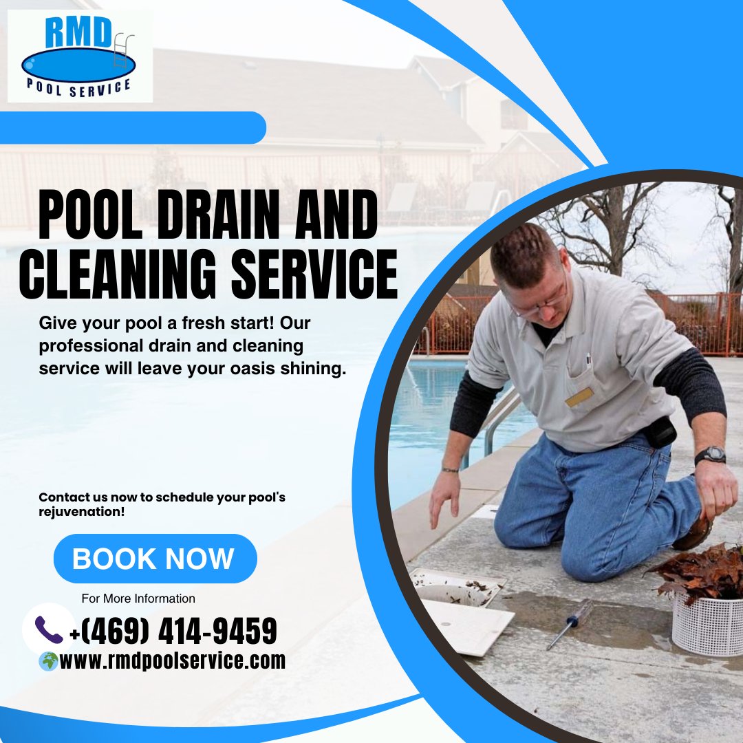 RMDPoolService's tweet photo. Give your pool a fresh start! Our professional drain and cleaning service will leave your oasis shining. Contact us now to schedule your pool's rejuvenation!
**
🌍https://t.co/FouUDoZkUU
📞(469) 414-9459
#PoolExperts #PoolServices #PoolMaintenance https://t.co/c3Hrh9C4Cf
