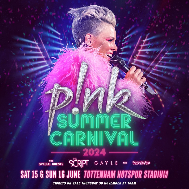 SpursOfficial's tweet photo. Global music icon @Pink will perform back-to-back shows at @SpursStadium in 2024 🎶 

🗓️ Saturday 15 June
🗓️ Sunday 16 June

⏰ Priority ticket access for Season Ticket Holders and One Hotspur Members from 11am on Tuesday 28 November