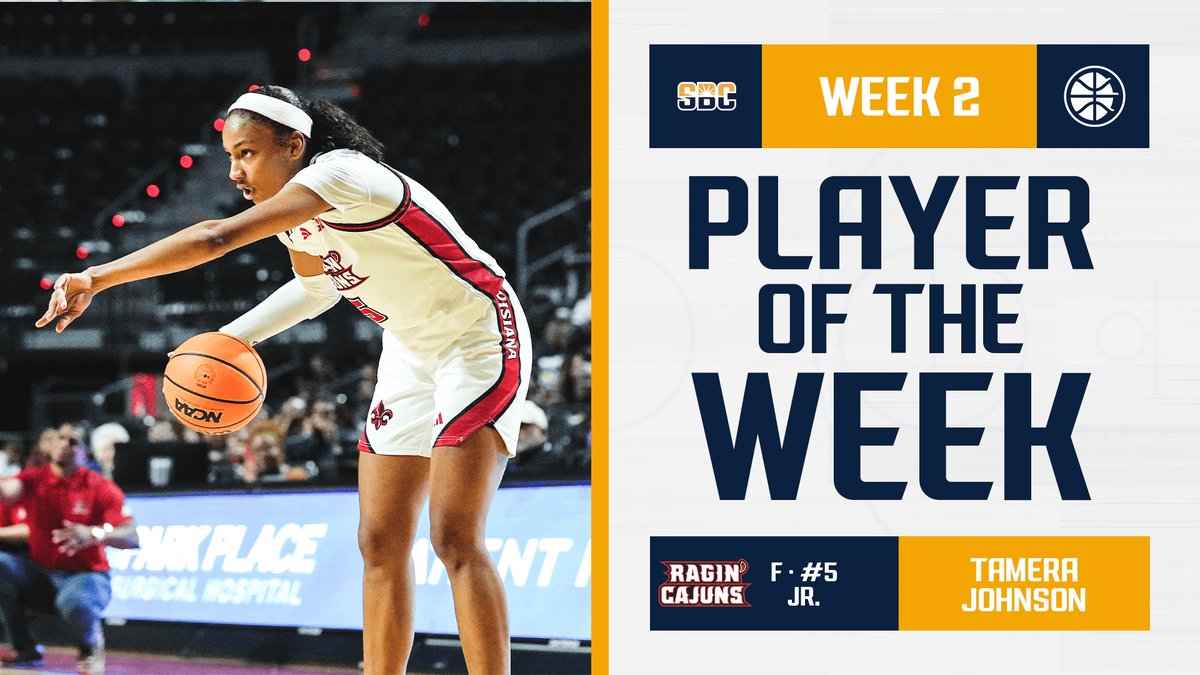 𝗖𝗟𝗨𝗧𝗖𝗛 𝗣𝗘𝗥𝗙𝗢𝗥𝗠𝗘𝗥.

<a href="/RaginCajunsWBB/">Louisiana Ragin' Cajuns® Women's Basketball</a>’s Tamera Johnson is the #SunBeltWBB Player of the Week after crafting a 17-point, 17-rebound double-double in Louisiana’s thrilling come-from behind overtime win over Nicholls. ☀️🏀

📰 » sunbelt.me/3SRRcOJ
