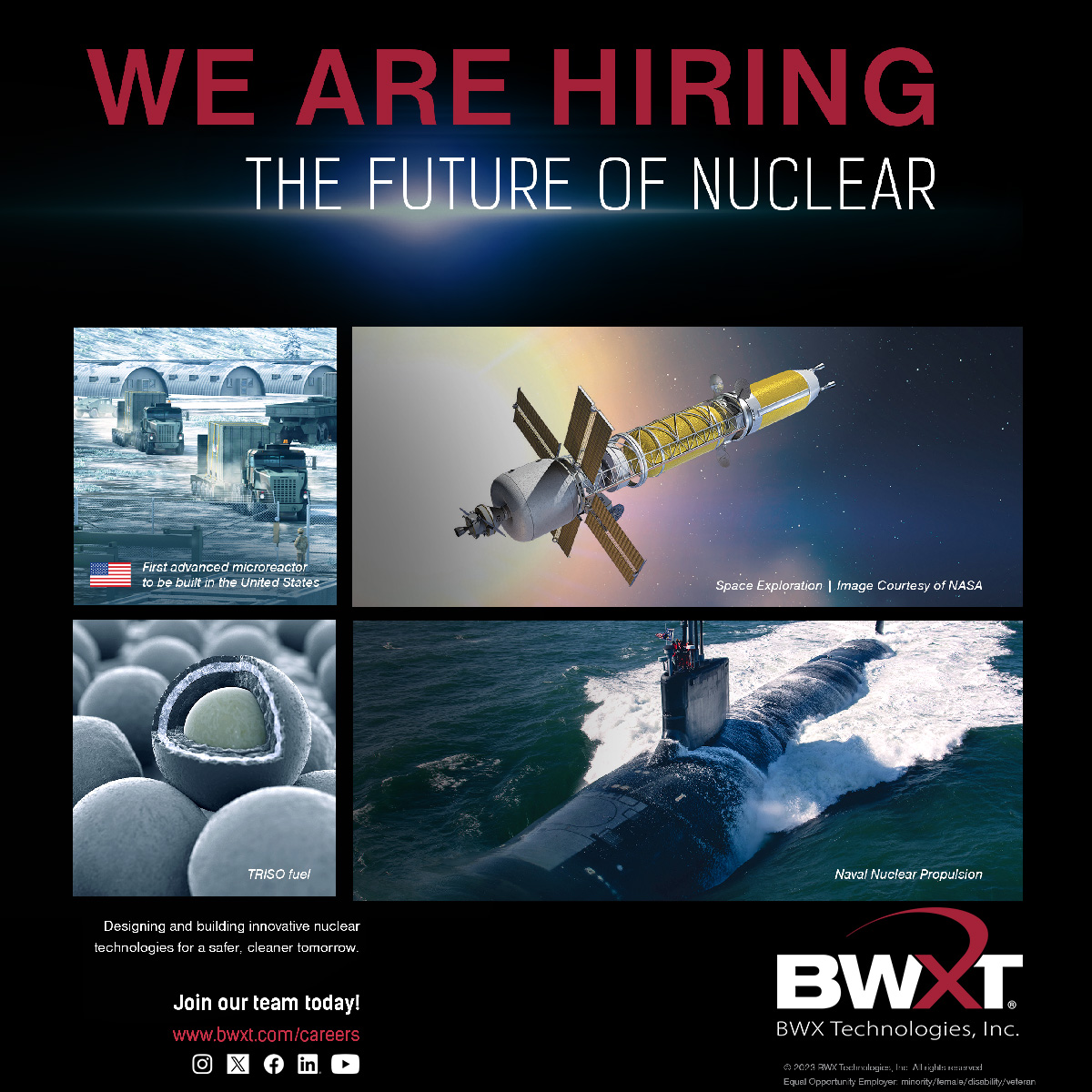 Our employees are the keys to our success, and we provide them with #growth opportunities, on-site #training, a competitive #benefits package and more.

To learn more about our career opportunities, visit bwxt.com/careers.