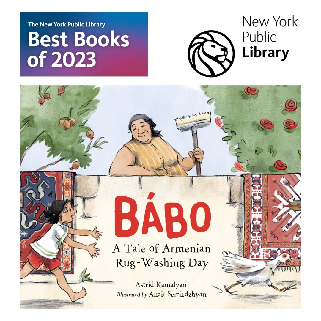 Astrid Kamalyan (@astridkamalyan) on Twitter photo Honored to see BÁBO: A Tale of Armenian Rug-Washing Day, on the New York Public Library Best Books of 2023 List!
Thank you, <a href="/nypl/">NY Public Library</a> for including BÁBO in your selection!
Grateful to have worked with <a href="/anaitsart/">Anait Semirdzhyan</a>, <a href="/charlesbridge/">Charlesbridge</a> on this little piece of Armenian sunshine ✨
#Armenia Honored to see BÁBO: A Tale of Armenian Rug-Washing Day, on the New York Public Library Best Books of 2023 List!
Thank you, <a href="/nypl/">NY Public Library</a> for including BÁBO in your selection!
Grateful to have worked with <a href="/anaitsart/">Anait Semirdzhyan</a>, <a href="/charlesbridge/">Charlesbridge</a> on this little piece of Armenian sunshine ✨
#Armenia