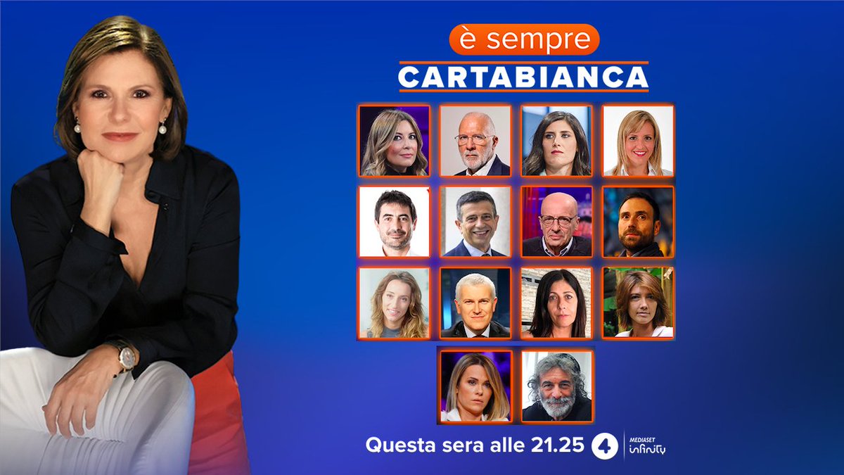 CartabiancaR4's tweet photo. Stasera, alle 21.25 su Rete4, #ÈsempreCartabianca.

Ospiti: @stanzaselvaggia #MassimoPicozzi @c_appendino @SardoneSilvia @NFratoianni @Maurizio_Lupi @alesallusti @il_cappellini #ElisaDiFrancisca @BelpietroTweet #StefaniaMatteuzzi @ValentinaPetrin @HoaraBorselli @CoronaMauro https://t.co/9J6dnOU1lB
