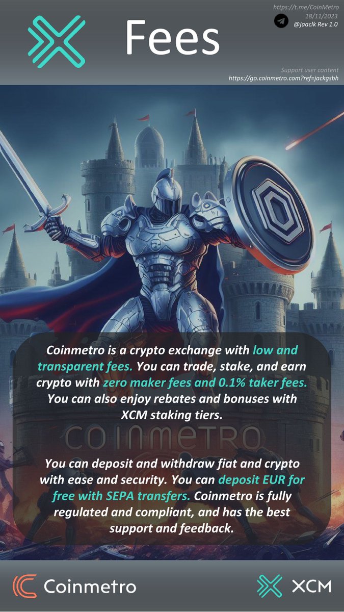 CoinmetroPro's tweet photo. ⚔️ Trade, stake, and earn crypto with low and transparent fees on #Coinmetro. Zero maker fees, 0.1% taker fees, and rebates and bonuses with XCM tiers. Deposit EUR for free with SEPA. #fees https://t.co/m2kfeQM4fl 🔥 @Coinmetro https://t.co/uRY3wAQUza