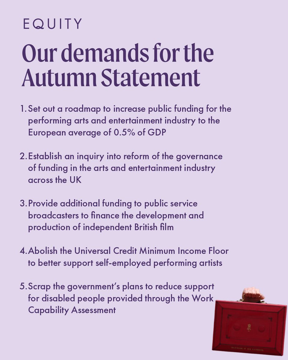 Ahead of tomorrow’s Autumn Statement here’s what we would expect to see to ensure a thriving performing arts and entertainment industry across the UK 🧵 #AutumnStatement23 #AutumnBudget23