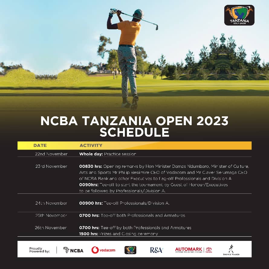 What's is going to take place and when?! That's the official schedule for this year's NCBA BANK TANZANIA OPEN 🇹🇿 For inquiries please comment. @nsc_bmt @wizara_ya_michezo @vodacomtanzania @ncbabanktz @mwananchi_official #TGU #golf #NCBAGolfOpen2023