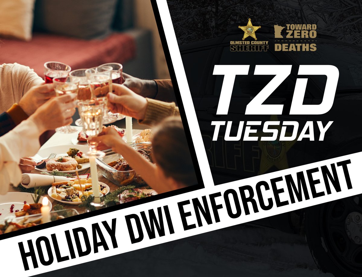 #TZDTuesday: To help keep families safe this holiday season, law enforcement statewide will participate in an extra DWI enforcement and awareness campaign starting Nov. 22 and running through New Year’s Eve.

More: bit.ly/46qi5MZ

#TowardZeroDeaths
#OlmstedCounty