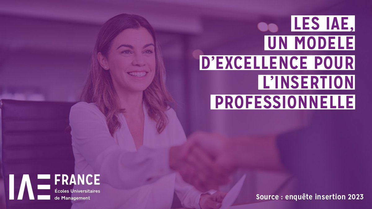 IAEFRANCE's tweet photo. [#Enquête insertion 2023🔎]

"Les #IAE, un modèle d’excellence pour l’insertion professionnelle".

⬇️Les chiffres parlent pour nous⬇️

#IAEFRANCE #EspritIAE #InsertionProfessionnelle https://t.co/UOVNTmvZHx
