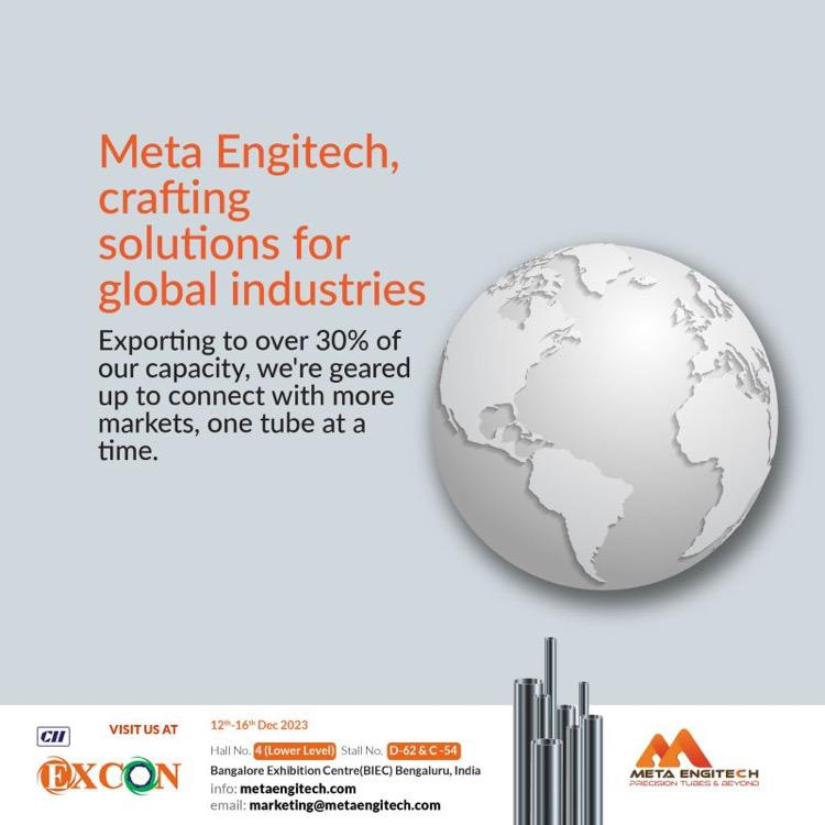 metaengitech's tweet photo. Meta Engitech's ERW Tubes are not just products; they are solutions tailored for global industries. Meta Engitech is exporting to over 30% of our capacity, we're geared up to connect with more markets, one tube at a time.
Contact Us:+91-8600978026 #Excon2023 #MetaEngitechAtExcon https://t.co/eKnNGMDkzR