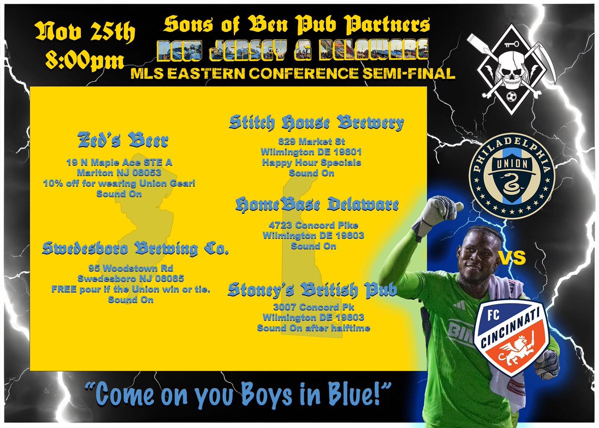 Looking for a spot to Doop this Saturday? Explore one of our fantastic Pub Partner venues! Join fellow Union fans as the @PhilaUnion face off against Cincinnati FC in the Semi Eastern Conference Finals. Where will you be Dooping this Saturday night?