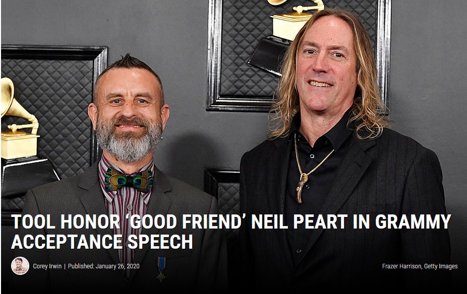 #RushTheBand Quote of the Day.

Members of the band "Tool" Thanked Neil Peart In Grammy Acceptance Speech 2020.

Tool were among the early winners at the 2020 Grammy Awards, taking home ‘Best Metal Performance’ for their song “7empest.” Drummer Danny Carey was on hand to accept