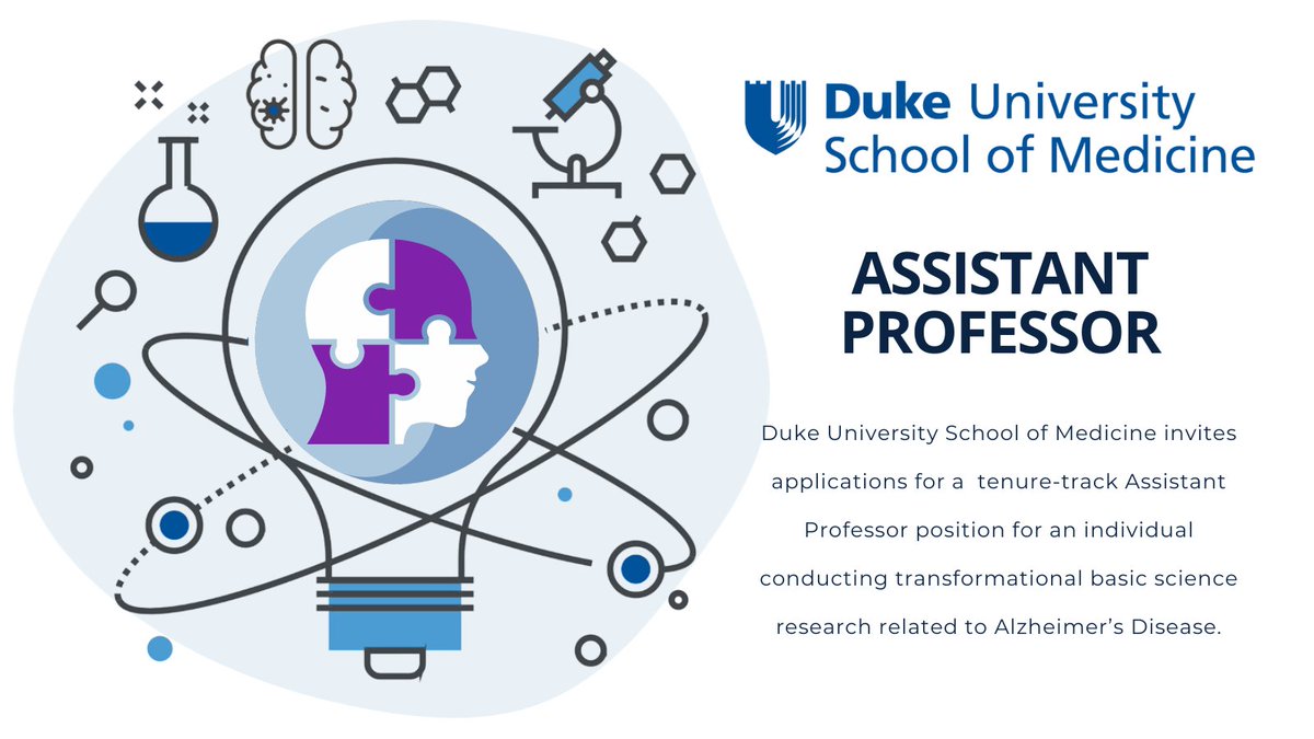 Duke is recruiting an Assistant Faculty Professor position in basic science research related to Alzheimer's Disease. Find out more here - academicjobsonline.org/ajo/jobs/25841 @Dronthemove @LatinxinSTEM @BLACKandSTEM @MinoritySTEM @StemDisabled @DukeNeuro
