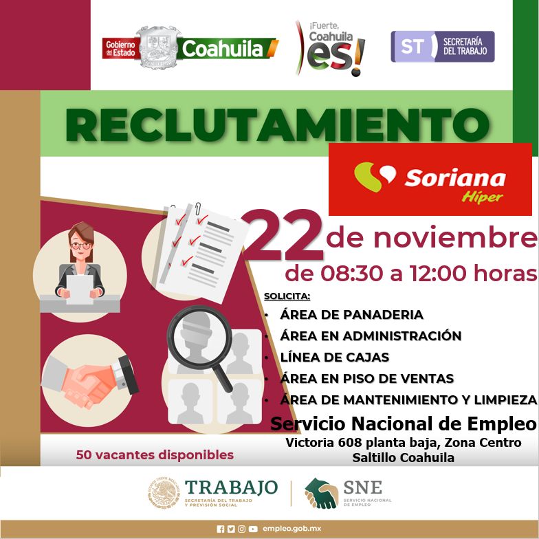 SNECoahSureste's tweet photo. #AquíHayChamba 👉Próximos #Reclutamientos de la empresa SORIANA HYPER 👇
📅Miércoles 22 de noviembre en las oficinas #SNE #RegiónSureste 
📅Jueves 23 de noviembre en las oficina central #SNE 
Te esperamos!
#SNEparaTodos #FuerteCoahuilaEs https://t.co/8oNXeChFDP