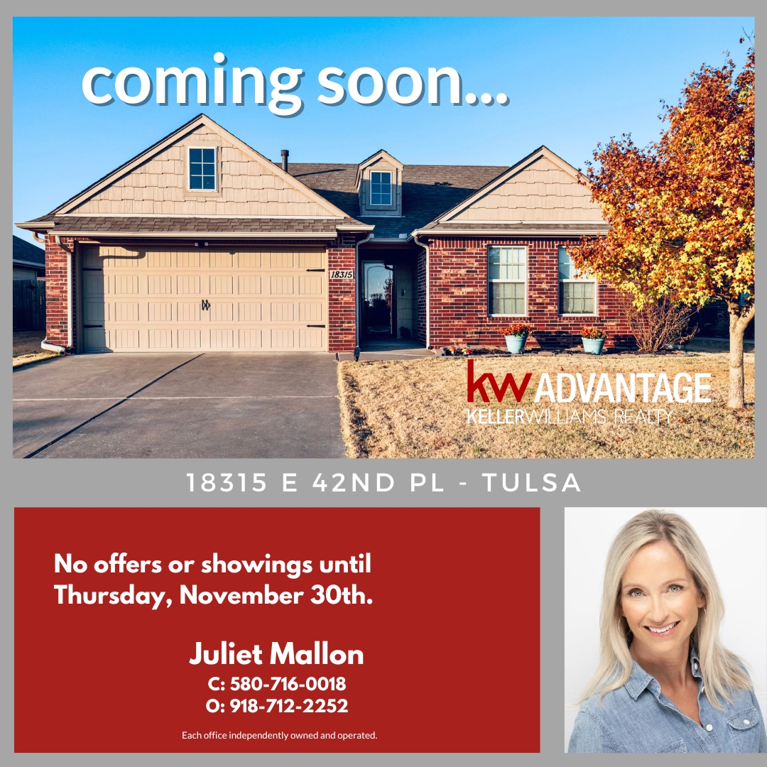jul_910's tweet photo. Coming Soon!
Beautiful Tulsa home going live next week!
$255,000
Listing by Keller Williams Advantage.
No showings or offers until Thursday, November 30th.
Questions? Contact Juliet 580-716-0018
#julietmallonhomes #kellerwilliams #comingsoon #tulsarealestate #tulsarealtor https://t.co/glu4O9RUAv