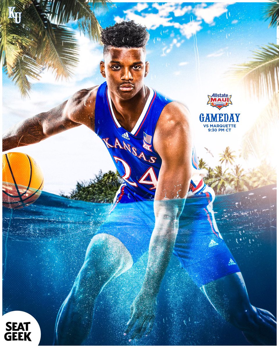 Maui Invitational: Game 2️⃣

🆚 Marquette 
📍 Honolulu, Hawai’i 
🗓️ Tuesday, Nov. 21
⏰ 9:30 p.m. CT
📺 ESPN
🎙️Jayhawk Sports Network
🎧Jayhawks App

#RockChalk | <a href="/SeatGeek/">SeatGeek</a>