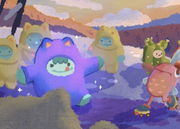 ThisisRylynn's tweet photo. Made this art based on my game experience on Tippy Top in @ooblets 

I went back and forth to plant and cook ingredients. Finally, I reached the top and it was already the next day⭐️

I am so happy that I got my gleamy Jama in the end🪻

#ooblets #oobletsgame #oobletsfanart https://t.co/c8EHJAKE9x